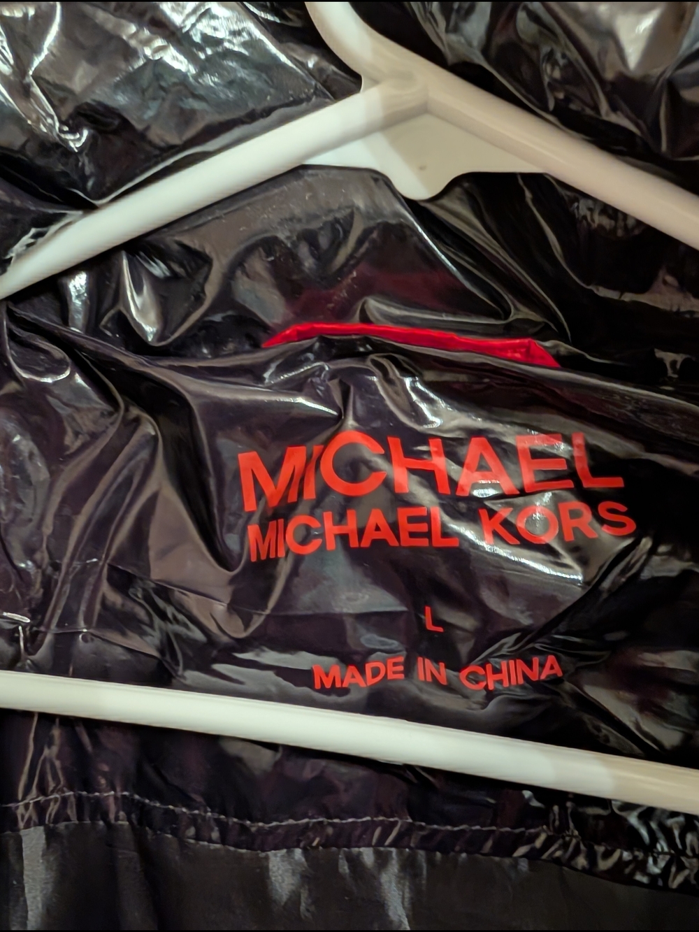 NWOT Michael Kors Laquer Red Quilted Puffer Waist Jacket - Picture 7 of 7